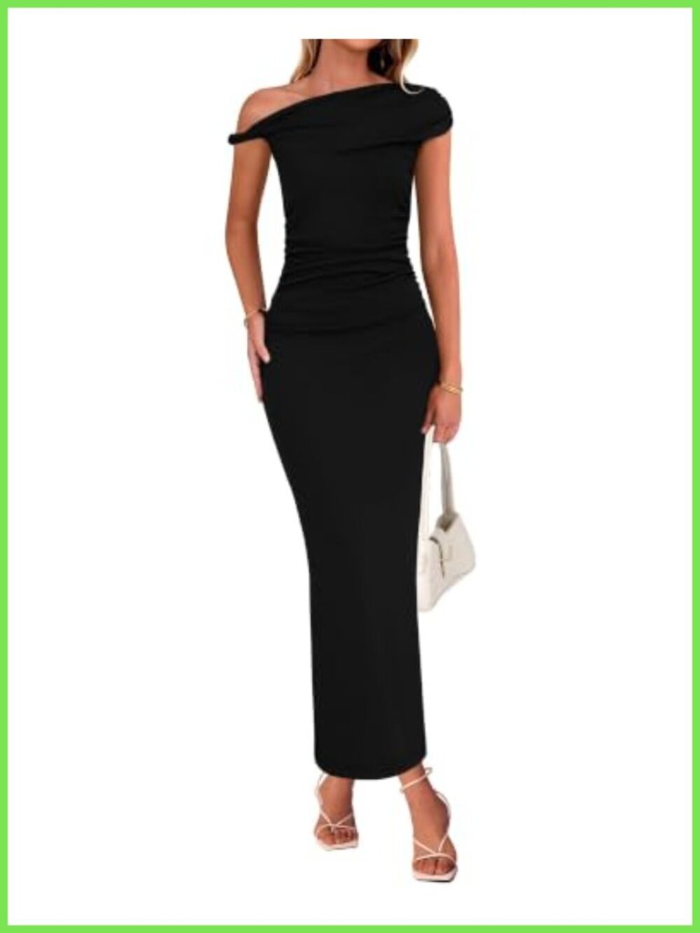 One Shoulder Ruched Bodycon Maxi Formal Cocktail Dress Twist Strap